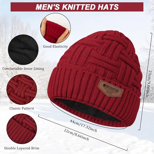 Winter Scarf for Men, 3 PCS Fleece Beanie Hat and Gloves Set - color: Wine Red Hat Scarf Gloves Set