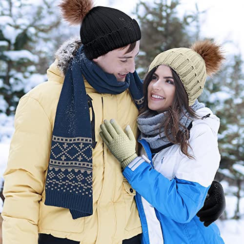 Syhood 4 Pcs Hat and Glove Set Winter Beanie and Glove Set - color: Black and Beige