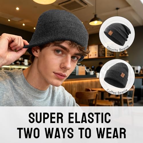 OZERO Beanie for Men and Women, Double-Layer Cuffed Knit Winter Hat - color: Blue+gray