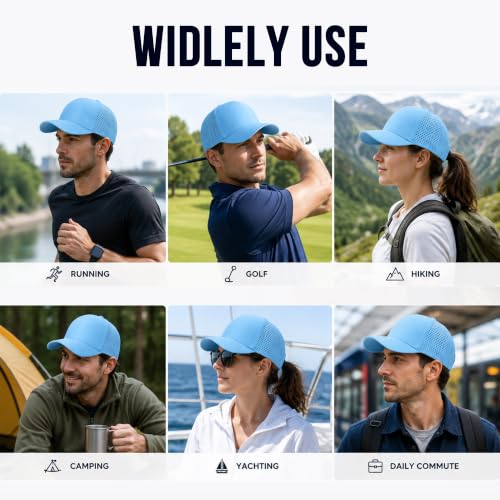 Quick Dry Baseball Cap Curved Brim Snapback Hat Mesh for Men Women - color: Lightblue