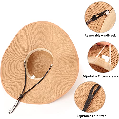 DRESHOW Beach Hats for Women Big Straw Wide Brim Summer Hat Floppy Foldable Roll up Cap Sun Hat UPF 50+ - color: 1 Pc:khaki+white Dot Hat, 4.7" Brim