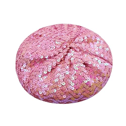 JUMISEE Sparkly Sequin Berets for Women Girls Fashion Beanie Hat Costume Accessories for Festival Party Dance - color: Pink