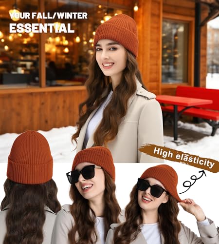 Seamless Beanie Hat for Men Women Wool Fisherman Beanies Winter Hats - color: Orange