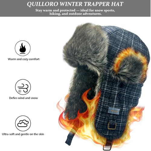 Winter Trapper Hat for Men and Women,Wool Russian Ushanka Aviator Warm Cold Proof Ski Hunting Cycling Winter Hats - color: Blue-1, size: Medium-Large