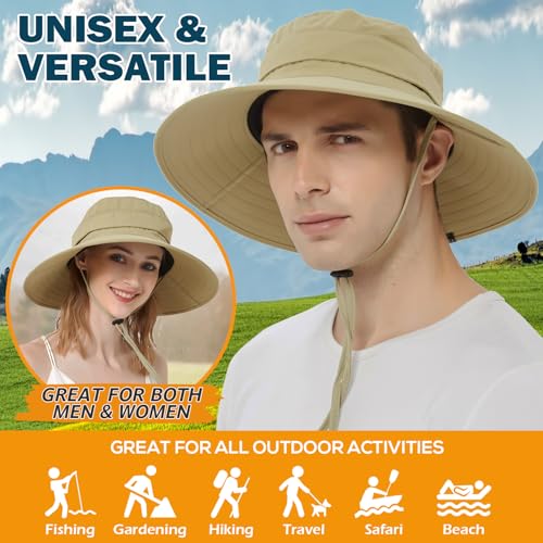Men's UPF 50+ Waterproof Wide Brim Boonie Hat, Sun & Rain Protection - color: Khaki