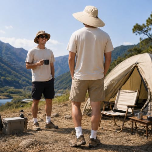 Wide Brim Sun Hat for Men Women UV Protection Bucket Fishing Hats - color: Beige Solid
