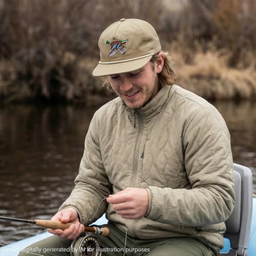 BASSDASH Embroidered Soft Top Flat Brim Duck Hat Snapback Cap for Hunting, Fishing, and Outdoor Activities - color: Khaki/Mallard