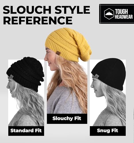 Tough Headwear Slouchy Oversized Beanie Hat - Warm Winter Hats for Women - Stretch Fit Mens Beanie - color: Mustard