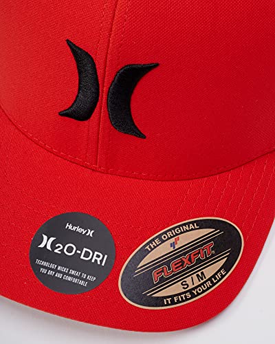 Hurley Mens Baseball Cap Curved Brim Moisture Wicking Flexfit Fitted Hats - color: Chile Red, size: Small-Medium