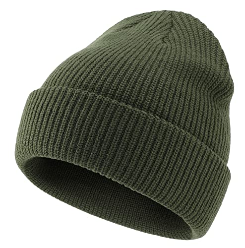 Connectyle Classic Double Layer Knit Beanie Hat Warm Thick Acrylic Winter Hats Daily Cuffed Beanies Watch Hat for Men Women - color: Army Green