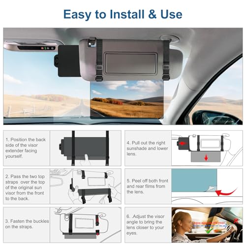 Veharvim Sun Visor Extender for Car (Polarized, UV400, PC Lens, Side Sunshade, Straps&Adjusters), Car Visor Extender Sun Blocker, Visor Extender Attachment, Anti-Glare for Safe Driving(Passenger Side) - size: Passenger Side