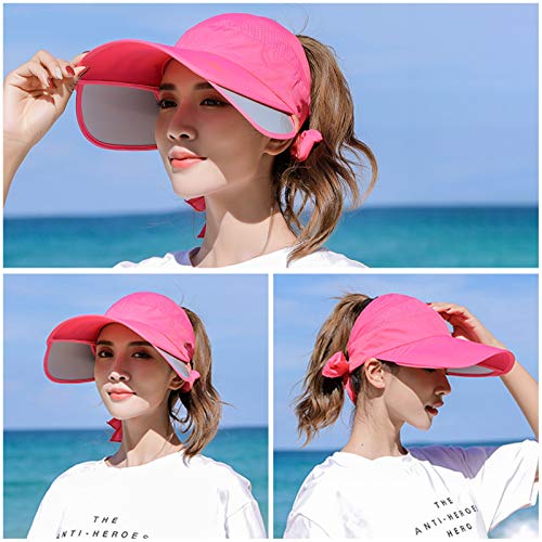 Peicees Wide Brim Visor Hat for Women Golf Visor Cap Sun Protection Hat for Beach Garden Tennis Running Sunshade Hat - color: Rose Red