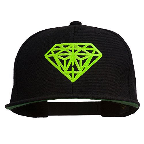 Big Diamond Outline Embroidered Flat Bill Black Cap - color: Neon Green