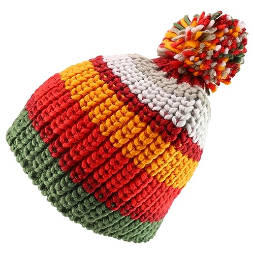 Armycrew Thick Cable Knit Stripe Beanie with Pom Pom - color: Orange Tan Green