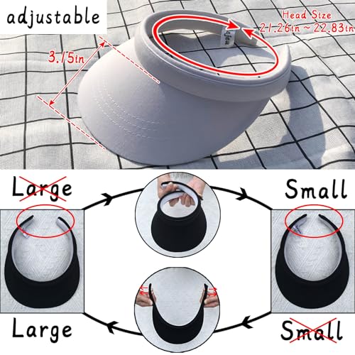 2 Pack Visor Women Men Sun Hat Clip On Visors Adjustable Sport Wide Brim Cap - color: Black, Grey