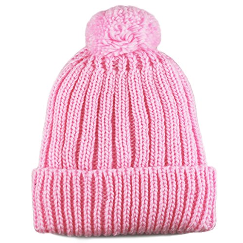 Women and Men Beanie Daily Winter Oversized Thick Stretchy Knitted Pom Pom Beanie Fleece Lined Beanie Hat - color: 2. Straight Light Pink
