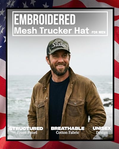 Funky Junque Vintage Trucker Hat, Embroidered American Flag Cap - color: The United States - Camo Black