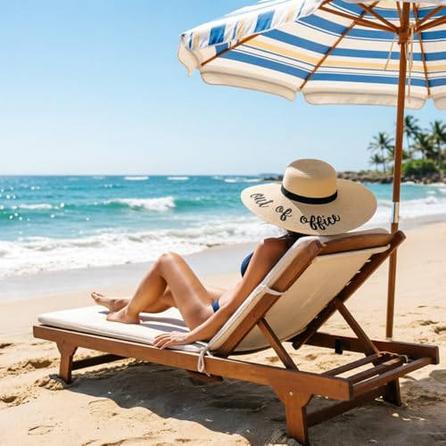 DRESHOW Big Straw Sun Hats for Women Floppy Foldable Roll up Beach Cap Sun Hat UPF 50+ Vacation Honeymoon Embroidered Hat - color: Ae Out of Office: Beige
