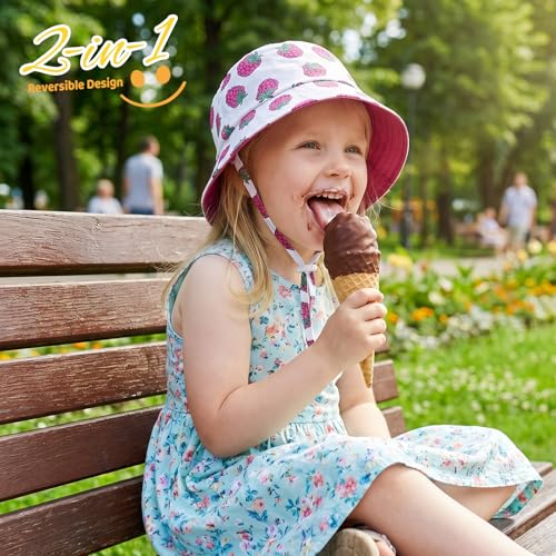 Toddler Hat Reversible Bucket Hat Happy Face Sun Hat Adjustable Chin Strap - color: Grape Purple