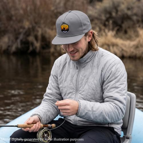 BASSDASH Embroidered Soft Top Flat Brim Duck Hat Snapback Cap for Hunting, Fishing, and Outdoor Activities - color: Grey/Sunset Fishing