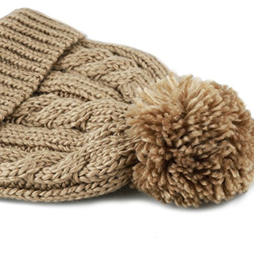 Women and Men Beanie Daily Winter Oversized Thick Stretchy Knitted Pom Pom Beanie Fleece Lined Beanie Hat - color: 1. Curly Khaki
