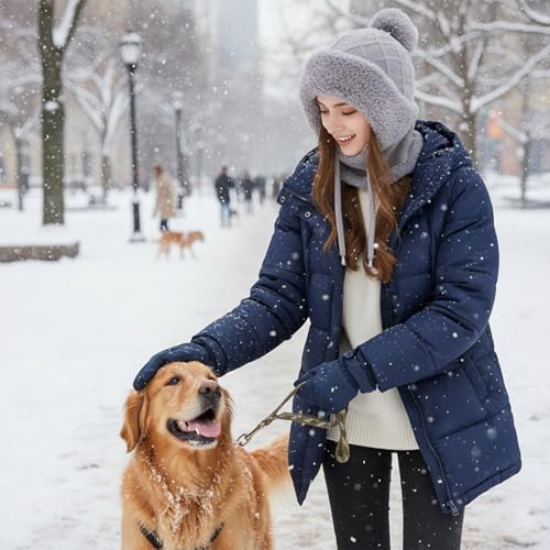 HUAMULAN Women Cable Knit Balaclavas Winter Fleece Lined Beanie Hat - color: Gray With String