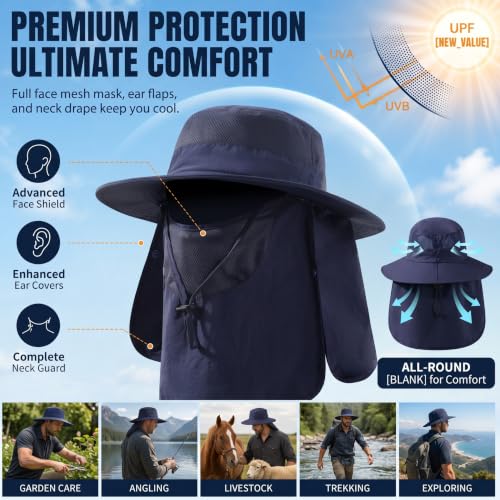 Men's Sun Hat Fishing Hat Boonie Hat UPF 50+ Wide Brim Outdoor Work Hat with Breathable Mesh and Chin Strap for Outwork - color: Green