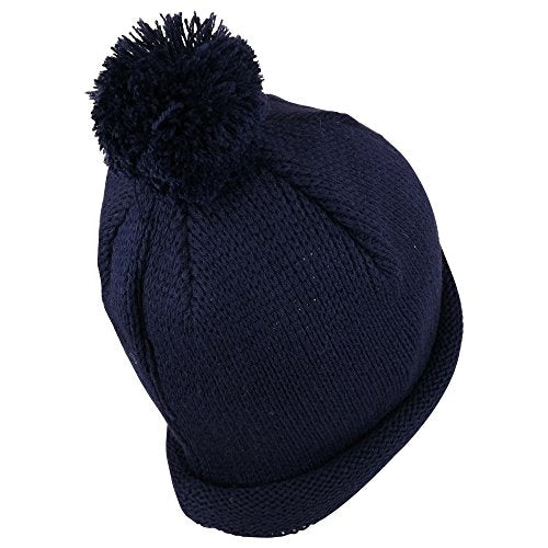 Armycrew Winter Solid Color Roll Up Knit Beanie Hat with Pom Pom - color: Navy