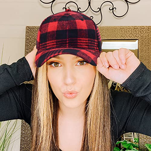 Womens Buffalo-Check Ball-Cap Red-Black-Plaid Baseball-Hat