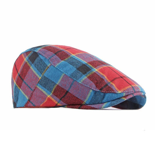 Unisex Classic Plaid Beret Newsboy Hats Flat Sun Hat Sport Golf Baseball Caps Cabbie Driving Cap Hats for Women Men - color: Red&blue