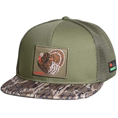 EDTREK Outdoorsman Pro Trucker Breathable Mesh Performance Cap - Flat Brim Snapback Hat - color: Gobble - Green Bottomland Camo