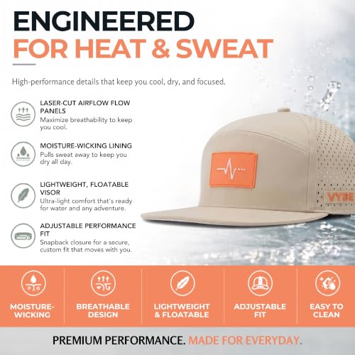 VYBE Performance Snapback Hat - Water-Repellent, Breathable Athletic Baseball Cap for Golf, Gym, Sports, Water - color: Coral Pulse