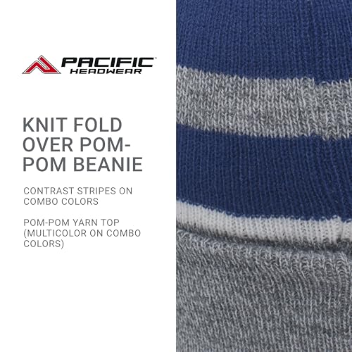 Pacific Headwear Unisex Adult Pacific Headwear Knit Fold Over Pom-pom Beanie - color: Heather/Royal/White, size: One Size