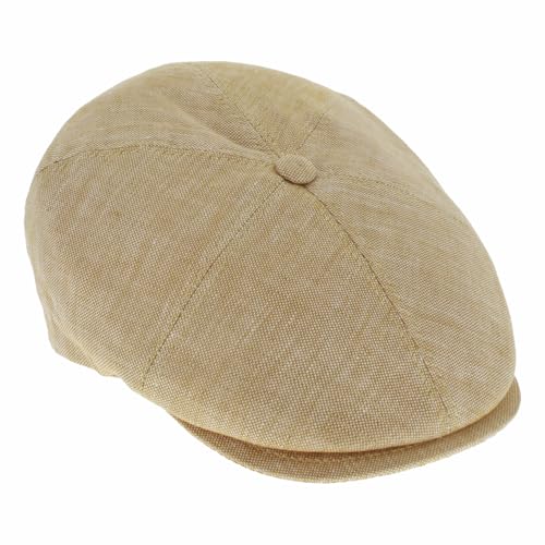 Hats in the Belfry Verona Newsboy Cap, 6 Panel, 100% Linen, Mustard Yellow, Classic Italian Heritage Style, Men's - size: Large