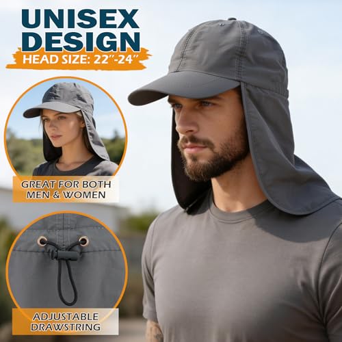 Baseball Sun Cap with Neck Flap, UPF 50+ Waterproof Sun Hat for Men Women - color: Dark Grey