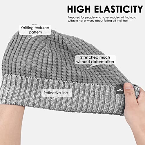 Achiou Reflective Beanie for Men Women, Fleece Lined Winter Cuffed Hat - color: Grey