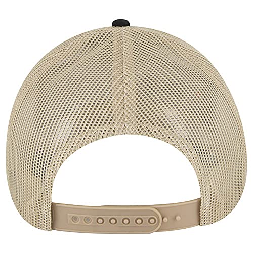 Ashen Fane 6 Panel Blend Twill Structured Low Profile Mesh Back Snapback Trucker Hat - color: Blk/Blk/Kha