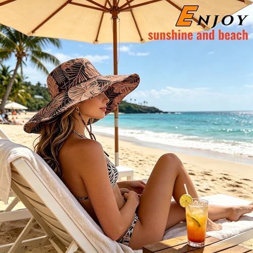 Women's Wide Brim Sun Hat Foldable Fisherman Hat Summer Hat for Beach Travel Outdoor Fashion Lightweight Packable Cap - color: Foliage Orange