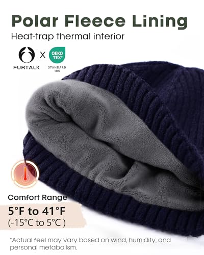 FURTALK Double Layer Winter Hats for Men Women Beanie Cuffed Warm Ski Hats - color: Navy