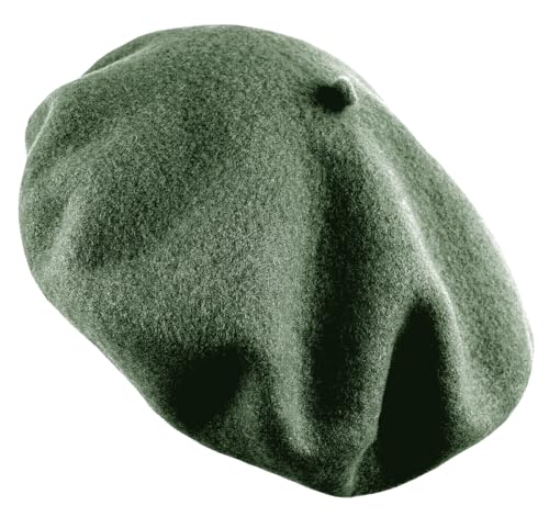 Women's French Beret Hat Solid Color Plain Wool Classic Traditional Artist Cap - color: Olive Green
