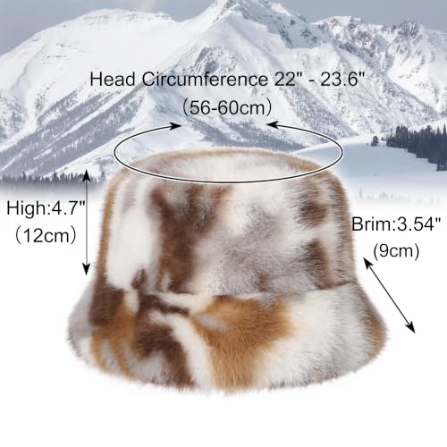 LA CARRIE Women's Fuzzy Wide Brim Faux Fur Bucket Hat Winter Fisherman Cap - color: Gray Brown