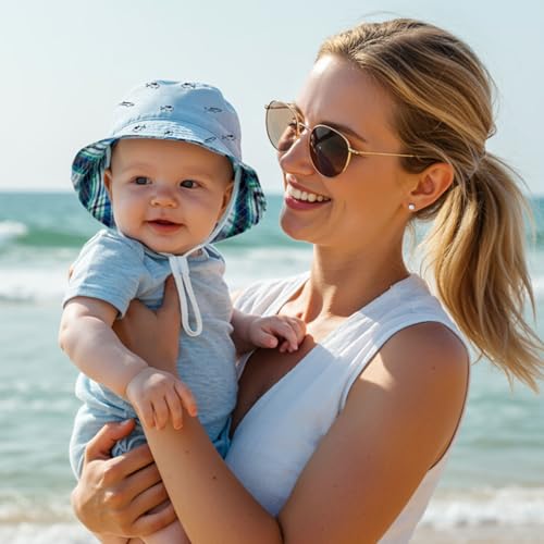 Durio UPF 50+ Baby Sun Hat Wide Brim Toddler Bucket Hats for Boys 0-8 Years - color: A Blue, size: 4-8 Years