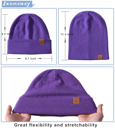 jaxmonoy Slouchy Knit Beanies Winter Hats for Women Men Soft Warm Reversible Slouch Cuffed Skull Knitted Beanie Cap - color: Purple