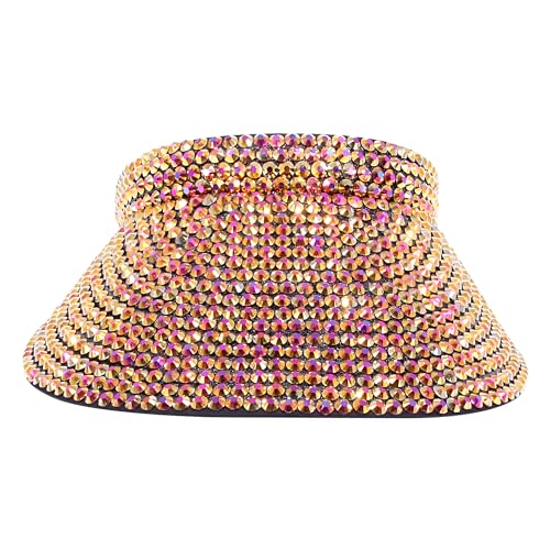 Haoohu Shiny Rhinestones Clip On Sport Sun Visor Hat for Women Men Outdoor Adjustable Wide Brim Summer Cap - color: Gold