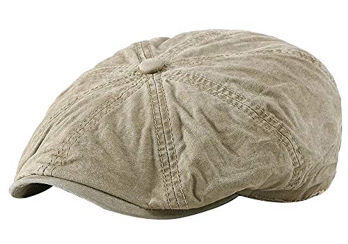 Mens 8 Panel Washed Cotton Newsboy Cap, Outdoor Sun Protection Flat Cap - color: Khaki