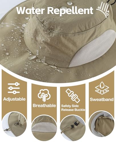 Home Prefer UPF50+ Mens Sun Hat Wide Brim Fishing Hat for Men UV Protection Womens Beach Bucket Hat for Golf Hiking Gardening - color: Light Vert Khaki