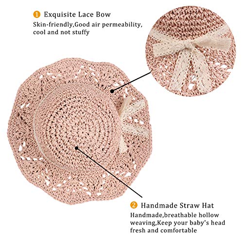 Baby Girl Straw Hat 3-6 Years Girls Summer Beach Hats with Bowknot Sun Protection Hats for Kids - color: Pink