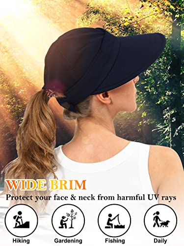 Sun Hats for Women Wide Brim Visor UV Protection Beach Summer Packable Cap - color: Navy