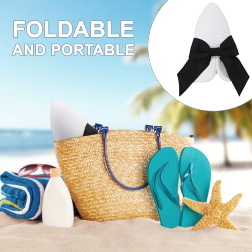 DRESHOW Sun Hats for Women Travel Fedora Foldable Beach Sun Hat Summer Wide Brim Straw Bucket Hat with Bowknot UPF 50+ - color: 1 Pack Bowknot Straw Hat: White