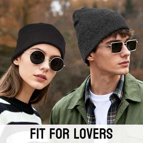 OZERO Beanie for Men and Women, Double-Layer Cuffed Knit Winter Hat - color: Gray+gray